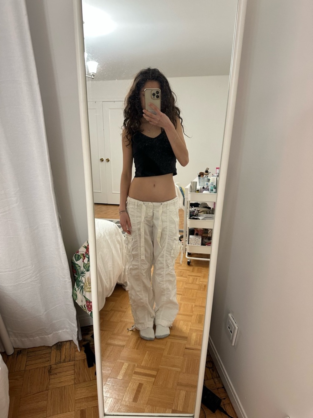 White Cargo Drawstring Pants - Picture 2 of 11